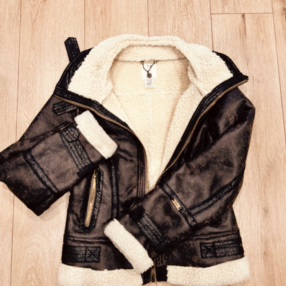 Aviator Faux Leather and Sherpa Bomber Jacket